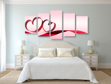 5-TEILIGES WANDBILD HERZ MIT EINER SCHLEIFE - BILDER MIT LIEBESMOTIVEN - BILDER