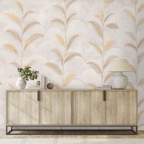 ZELFKLEVEND FOTOBEHANG BEIGE PALMBLADEREN IN GLAMOURSTIJL - FOTOBEHANG BLADEREN - FOTOBEHANG