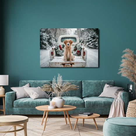 OBRAZ VÁNOČNÍ PES NA ZASNĚŽENÉ CESTĚ - VÁNOČNÍ A ZIMNÍ OBRAZY - OBRAZY