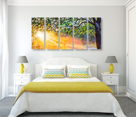 TABLOU 5-PIESE RĂSĂRIT DE SOARE ÎN PĂDURE - TABLOU NATURĂ ȘI PEISAJE NATURALE - TABLOURI