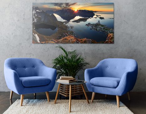 КАРТИНА НА ПЛАТНО – ОМАГЬОСВАЩА ПЛАНИНСКА ПАНОРАМА СЪС ЗАЛЕЗ - КАРТИНИ НА ПРИРОДАТА И ПЕЙЗАЖИ - КАРТИНИ