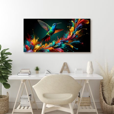 OBRAZ KOLIBŘÍK A VÝBUCH BAREV - OBRAZY PTÁCI - OBRAZY