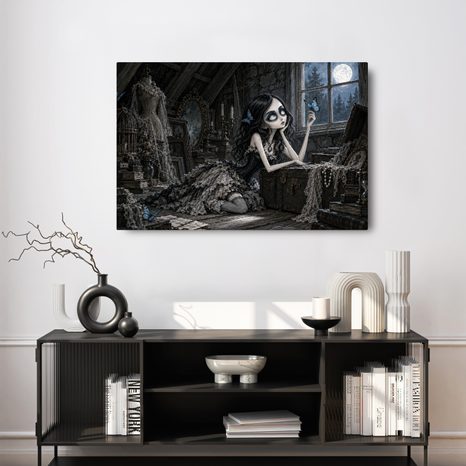 QUADRO SU TELA – RAGAZZA GOTICA CON FARFALLA - QUADRI HALLOWEEN E HORROR - STAMPE E QUADRI