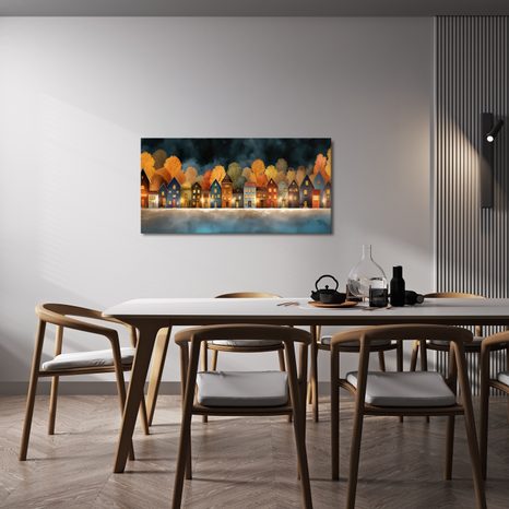 OBRAZ SVÁTEČNÍ OSVĚTLENÉ DOMKY - BAREVNÉ DOMY - OBRAZY