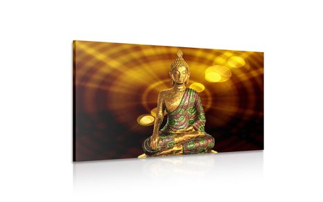 WANDBILD BUDDHA-STATUE MIT ABSTRAKTEM HINTERGRUND - BILDER MIT FENG SHUI-MOTIVEN - BILDER