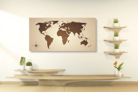 WANDBILD WELTKARTE IN BRAUNTÖNEN - WELTKARTEN ALS BILDER - BILDER