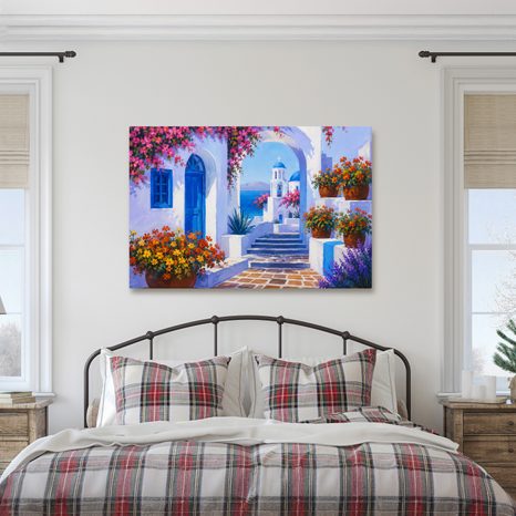 TABLEAU SUR TOILE – COIN MÉDITERRANÉEN À DÔME BLEU - TABLEAUX DE LA VILLE - TABLEAUX