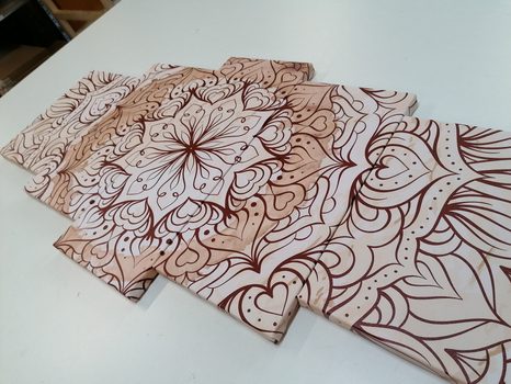 TABLOU 5-PIESE MANDALA ETNICĂ ABSTRACTĂ - TABLOURI FENG SHUI - TABLOURI