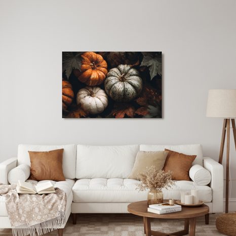 CANVAS SCHILDERIJ HERFSTKLEURIGE POMPOENEN - STILLEVEN SCHILDERIJEN - SCHILDERIJEN