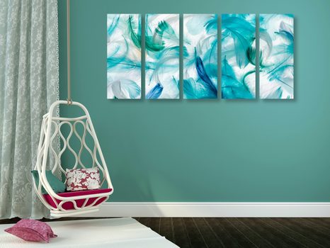 5- RÉSZES KÉP ZÖLD TOLLAK - CSENDÉLET KÉPEKEN - KÉPEK