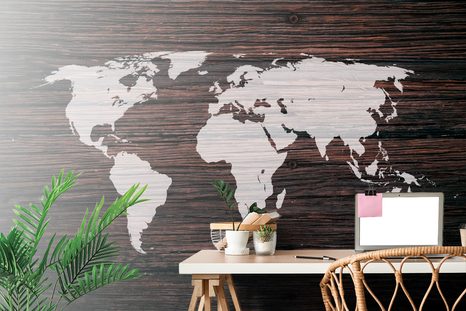 SELF ADHESIVE WALLPAPER WORLD MAP ON WOOD - SELF-ADHESIVE WALLPAPERS - WALLPAPERS
