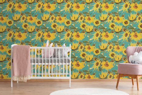 TAPETA SLUNEČNICE NA MODRÉM POZADÍ - TAPETY KVĚTINY - TAPETY
