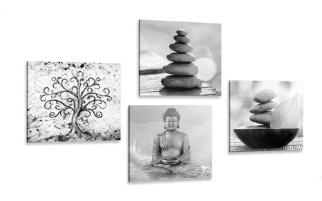 SET OF PICTURES WITH BLACK & WHITE FENG SHUI MOTIF