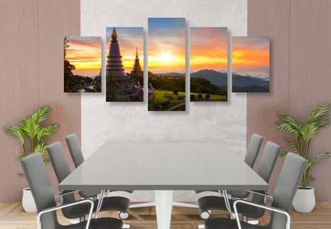 5-DÍLNÝ OBRAZ RANNÍ VÝCHOD SLUNCE NAD THAJSKEM - OBRAZY PŘÍRODY A KRAJINY - OBRAZY