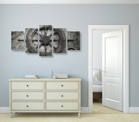 5-DÍLNÝ OBRAZ NÁMOŘNICKÉ KORMIDLO - ČERNOBÍLÉ OBRAZY - OBRAZY