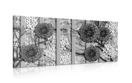 CANVAS PRINT ABSTRACT FLOWERS ON A MARBLE BACKGROUND IN BLACK AND WHITE - BLACK AND WHITE PICTURES - PICTURES