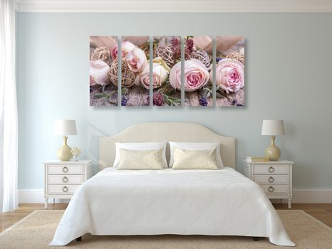 5-DÍLNÝ OBRAZ SLAVNOSTNÍ KVĚTINOVÁ KOMPOZICE RŮŽÍ - OBRAZY KVĚTŮ - OBRAZY