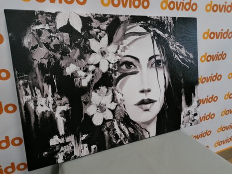 OBRAZ ORIGINÁLNÍ MALBA ŽENY V ČERNOBÍLÉM PROVEDENÍ - ČERNOBÍLÉ OBRAZY - OBRAZY