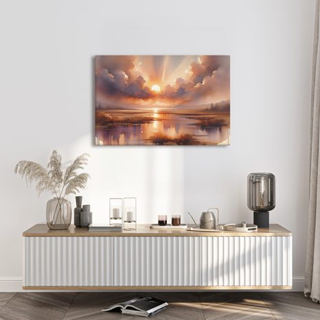 WANDBILD SONNENUNTERGANG ÜBER DER LANDSCHAFT - BILDER VON SONNENAUFGANG UND SONNENUNTERGANG - BILDER