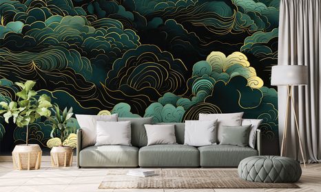 TAPETA JEDINEČNÁ ZELENO-ZLATÁ ABSTRAKCE - ABSTRAKTNÍ TAPETY - TAPETY