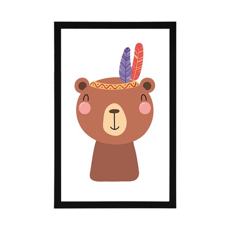 POSTER NIEDLICHER BÄR MIT FEDERN - TIERE - POSTER