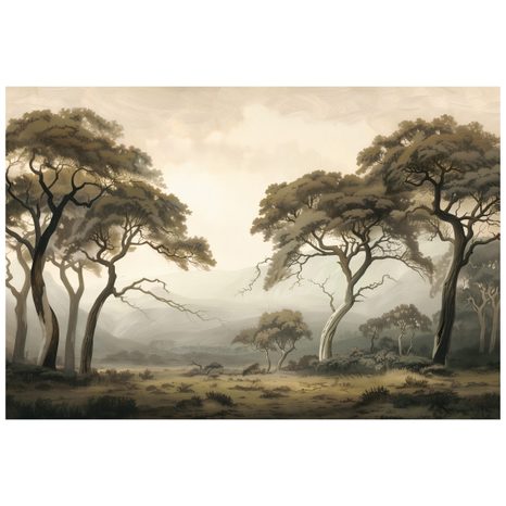 TAPET AUTOADEZIV PEISAJ LINIȘTIT CU COPACI MAIESTUOȘI - TAPET COPACI - TAPETURI