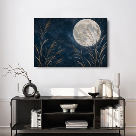 TABLEAU SUR TOILE – NUIT AU CLAIR DE LUNE DANS LES ROSEAUX DORÉS - TABLEAUX MOIS - TABLEAUX