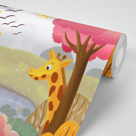 SAMOLEPÍCÍ TAPETA ŽIRAFY U JEZÍRKA - SAMOLEPÍCÍ TAPETY - TAPETY