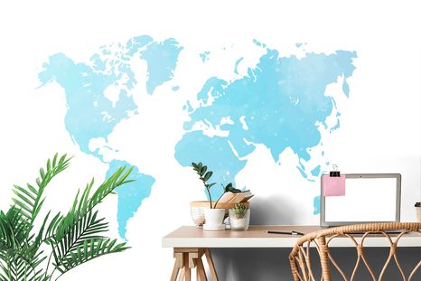 SAMOLEPÍCÍ TAPETA MAPA SVĚTA V MODRÉM ODSTÍNU - SAMOLEPÍCÍ TAPETY - TAPETY