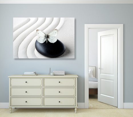 STAMPA SU TELA – FARFALLA BIANCA SU PIETRA NERA - QUADRI FENG SHUI - STAMPE E QUADRI