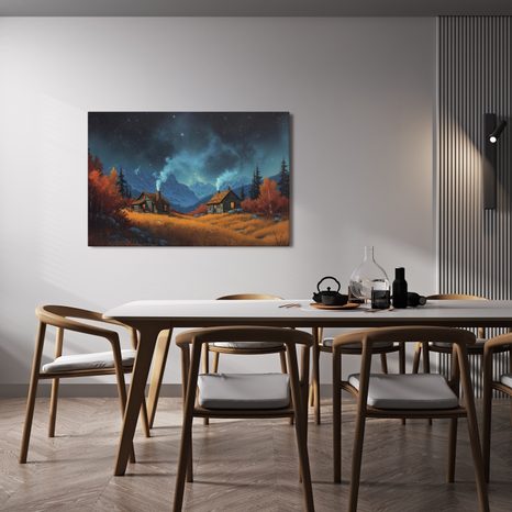OBRAZ KOUZELNÁ ZIMNÍ KRAJINA - BAREVNÉ DOMY - OBRAZY