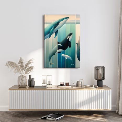 WANDBILD ELEGANZ DER WALE UNTER DER WASSEROBERFLÄCHE - WANDBILDER UNTERWASSERWELT - BILDER