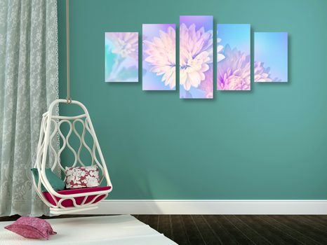 5-RÉSZES KÉP KRIZANTÉM VIRÁG - VIRÁGMINTÁS KÉPEK - KÉPEK