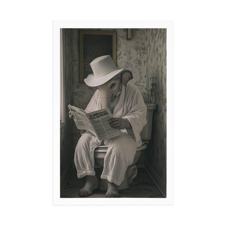 PLAGÁT SLON S NOVINAMI NA ZÁCHODE - SLONY - PLAGÁTY