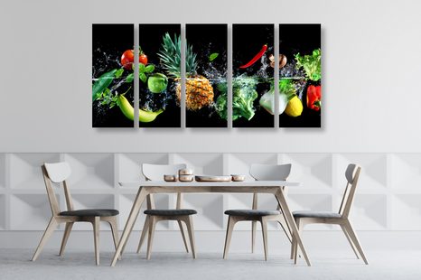 5-TEILIGES WANDBILD BIO-OBST UND GEMÜSE - BILDER VON ESSEN UND GETRÄNKEN - BILDER