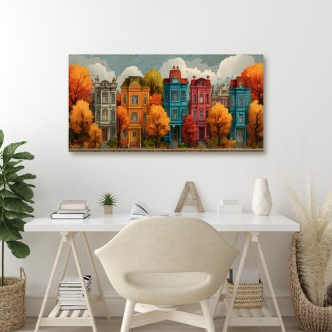 OBRAZ HISTORICKÉ DOMY V PODZIMU - BAREVNÉ DOMY - OBRAZY
