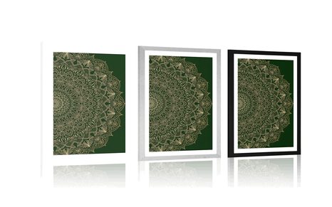 POSTER MIT PASSEPARTOUT DETAILLIERTES DEKORATIVES MANDALA IN GRÜN - FENG SHUI - POSTER