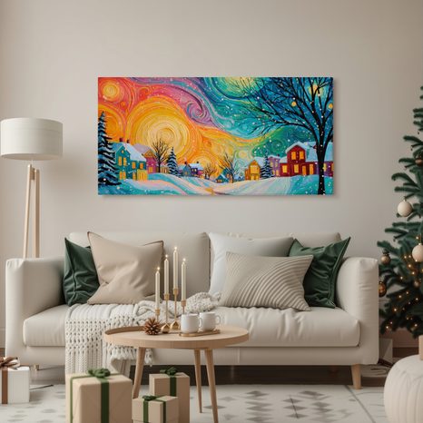 VÁNOČNÍ OBRAZ KOUZELNÁ NOC BAREVNÉ DOMY - VÁNOČNÍ A ZIMNÍ OBRAZY - PICTURES