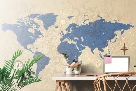 SAMOLEPÍCÍ TAPETA MAPA SVĚTA S KOMPASEM V RETRO STYLU - SAMOLEPÍCÍ TAPETY - TAPETY