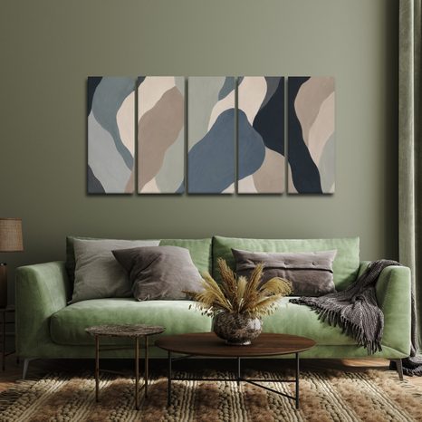 TABLEAU EN 5 PARTIES – VAGUES ABSTRAITES AUX TONS TERREUX - IMAGES FORMES ABSTRAITES - TABLEAUX