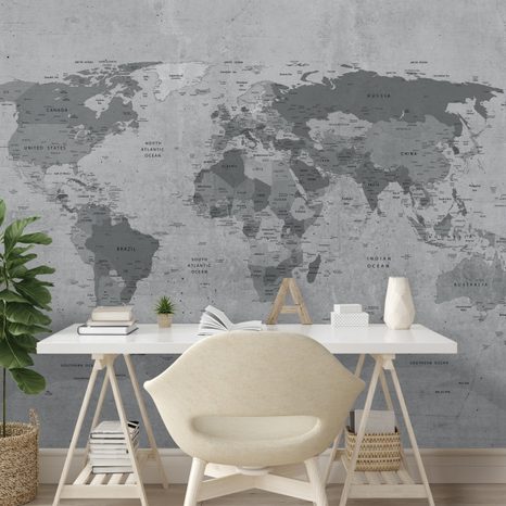 SAMOLEPILNA TAPETA ZEMLJEVID SVETA V SIVI IZVEDBI - TAPETE ZEMLJEVIDI - TAPETE