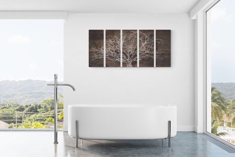 5-RÉSZES KÉP FA KORONÁJA FA HÁTTÉREN - ÉLETFÁK KÉPEK - KÉPEK