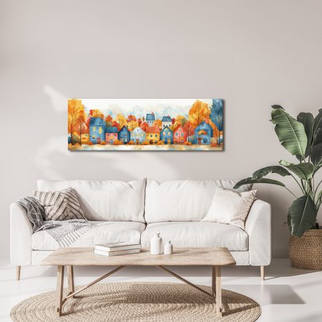 WANDBILD HERBSTLICHES DORF MIT HÄUSERN - BUNTE HÄUSER - BILDER