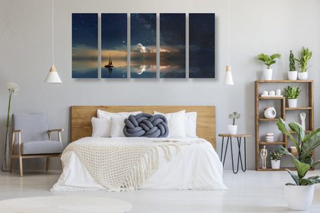 TABLOU 5-PIESE BARCĂ LA MARE - TABLOU NATURĂ ȘI PEISAJE NATURALE - TABLOURI