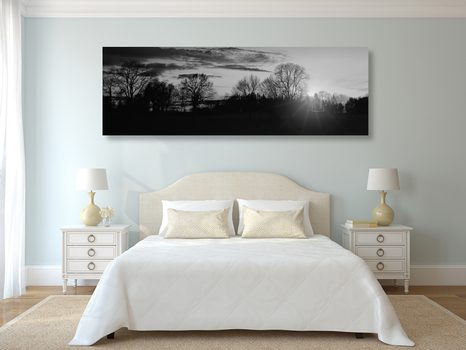 OBRAZ PIĘKNY ZACHÓD SŁOŃCA W WERSJI CZARNO-BIAŁEJ - OBRAZY CZARNO-BIAŁE - OBRAZY