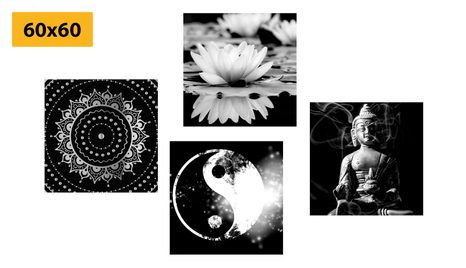 SET OBRAZŮ FENG SHUI V ČERNOBÍLÉM PROVEDENÍ - SESTAVY OBRAZŮ - OBRAZY