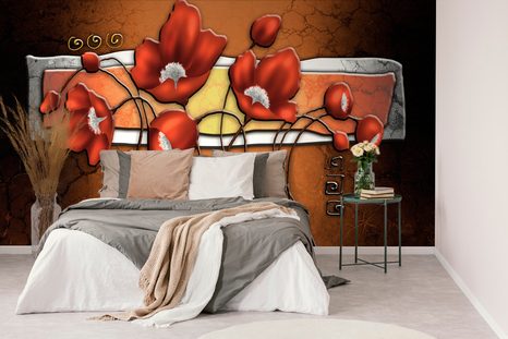 TAPETA ČERVENÉ VLČÍ MÁKY A MAKOVICE - ABSTRAKTNÍ TAPETY - TAPETY