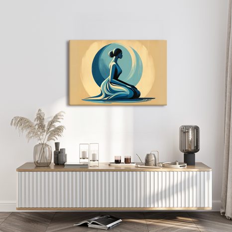 WANDBILD MEDITIERENDE FRAU IN BLAU - WANDBILDER FRAUEN - BILDER