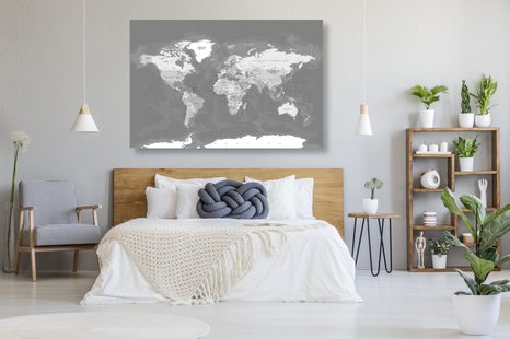 WANDBILD AUF KORK STILVOLLE VINTAGE-WELTKARTE IN SCHWARZ-WEISS - WANDBILDER AUF KORK - BILDER