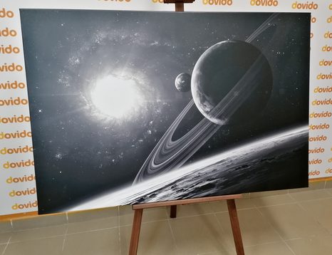 WANDBILD PLANET IM WELTRAUM IN SCHWARZ-WEISS - SCHWARZ-WEISSE BILDER - BILDER